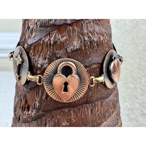 Vintage Victorian-Revival Copper Brass Link Sweetheart 60s 70s Concho Bracelet